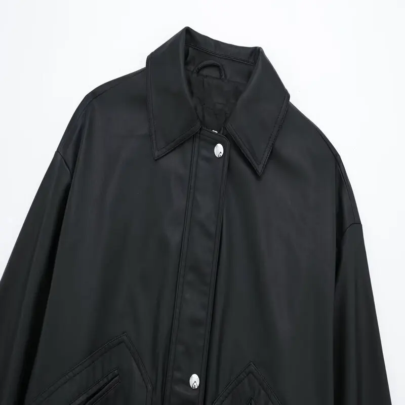 Autunno 2024 Cappotto da pilota Jaet Faionable da donna Simulazione in pelle Design tutto-fiammifero Capispalla ort vestibilità ampia