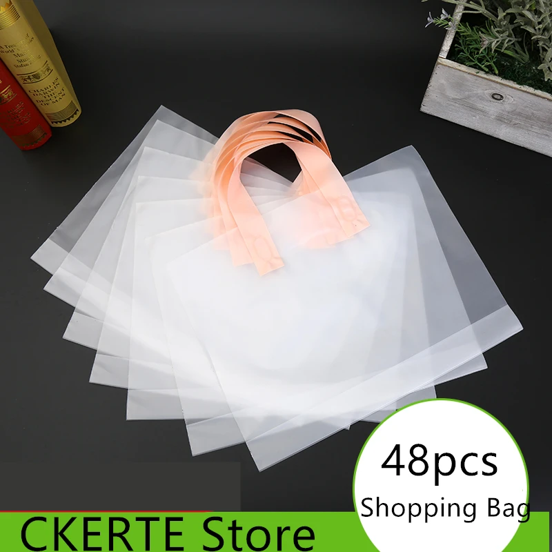 

48PCS Transparent plastic bag Plastic Clothes Bag Plastic Printed Gift Pouch Clothing Store Packet Shopping Bags with Handle