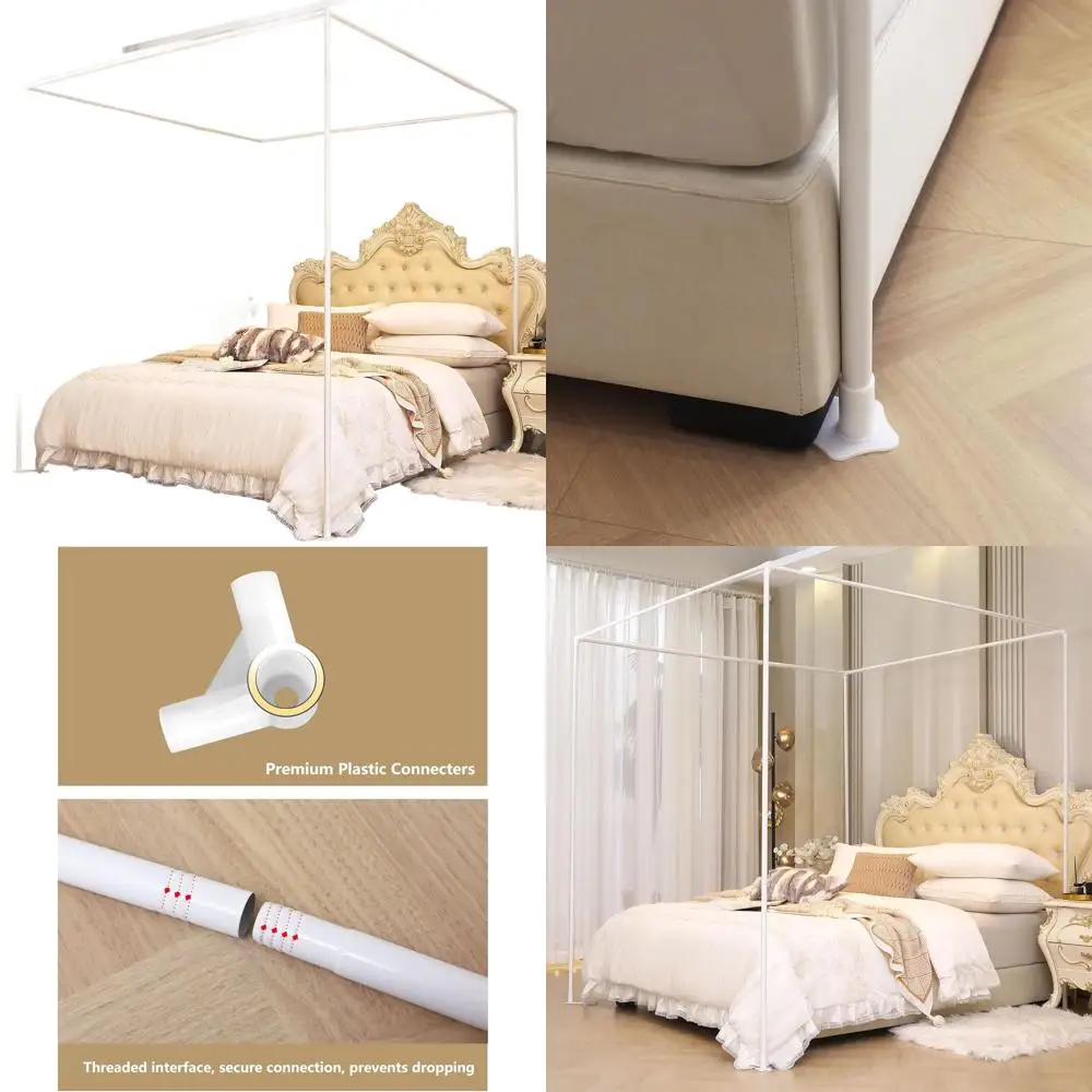 

Каркас кровати размера Queen с усиленными металлическими стойками и кронштейнами, подходит для металлических/деревянных ламелей или для эстетики спальни (белый)