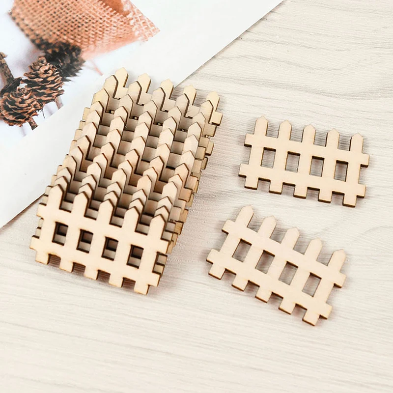 20/40pcs Laser Cut Wooden Fence Embellishment DIY Unfinished Garden Fence Craft Blanks Wood Ornament for Home Wedding Decoration