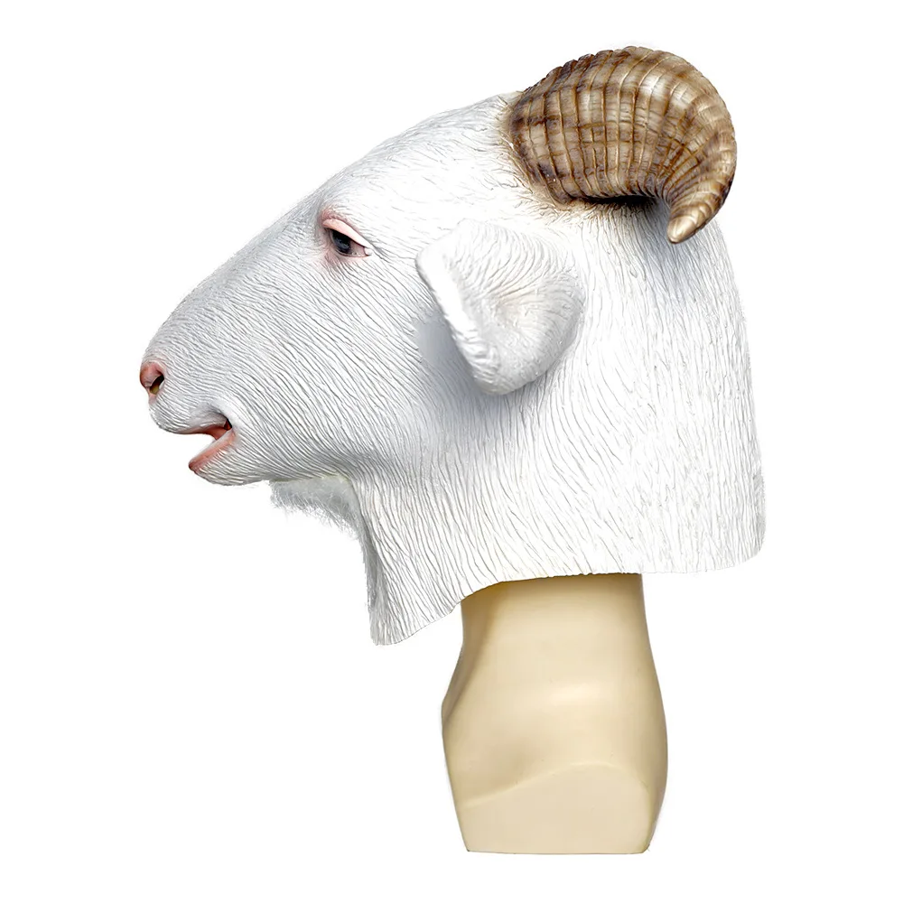 White Goat Mask Animal Latex Mask Men Sheep Mask Halloween Party Animal Costume for Adult