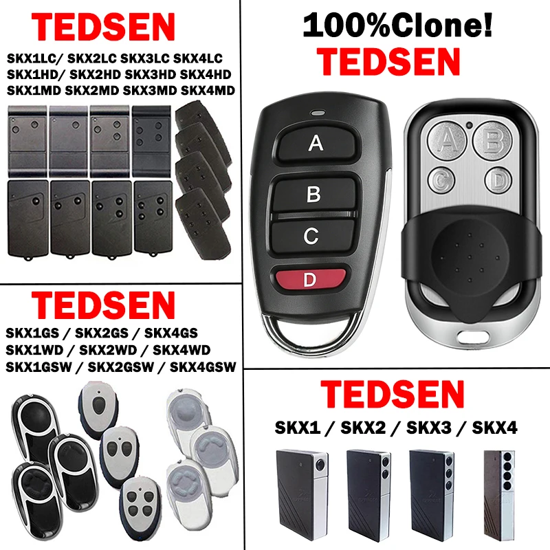 100%Clone TEDSEN SKX1LC SKX2LC SKX3LC SKX4LC Remote Control 433.92Mhz Garage Door Opener TEDSEN 433MHz Gate Clontrol Key Fob