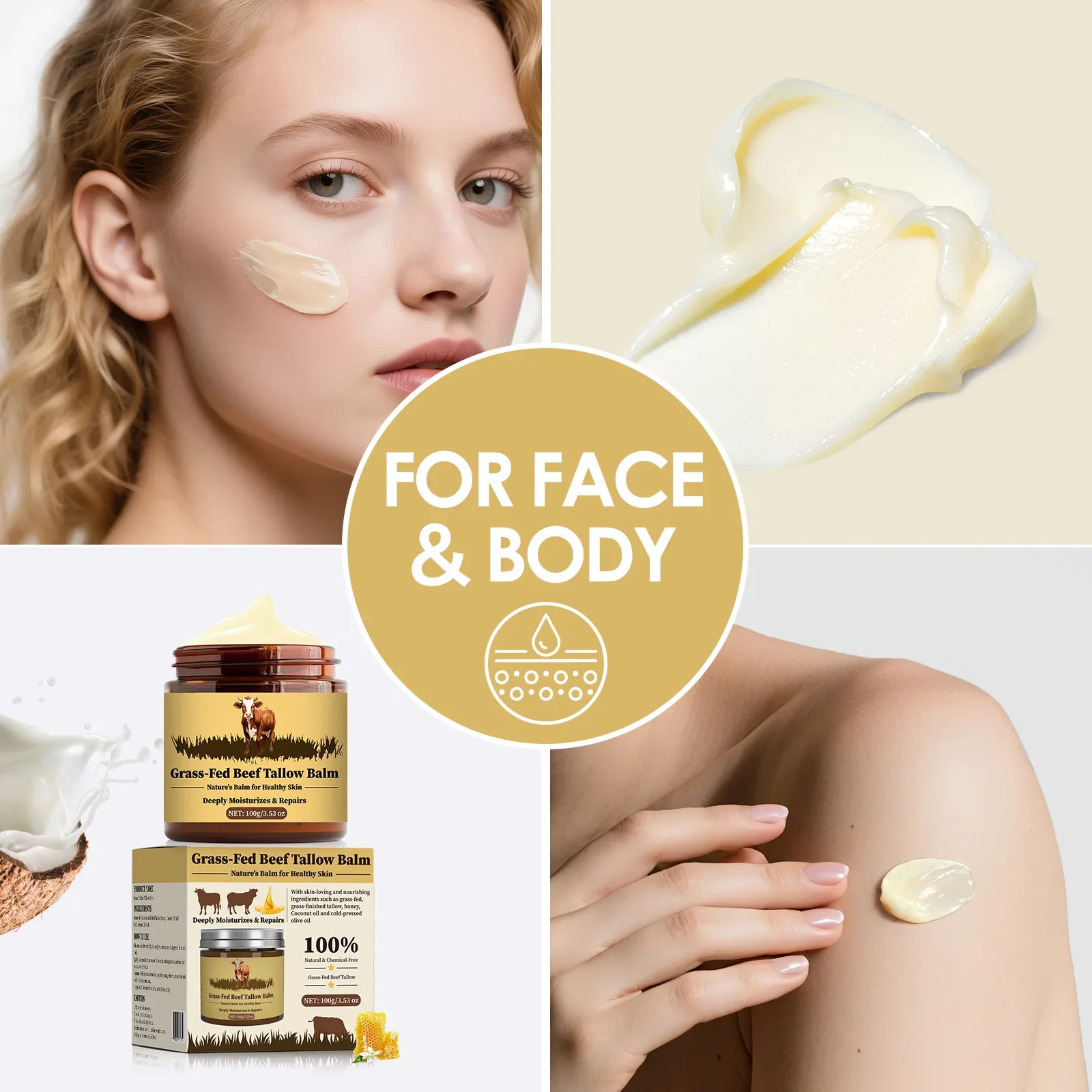 Beef Tallow Face Cream Facial Elasticity Nourishing Smooth  Facial Skin Firming Increase Lasting Moisturizing Soothing Skin Care