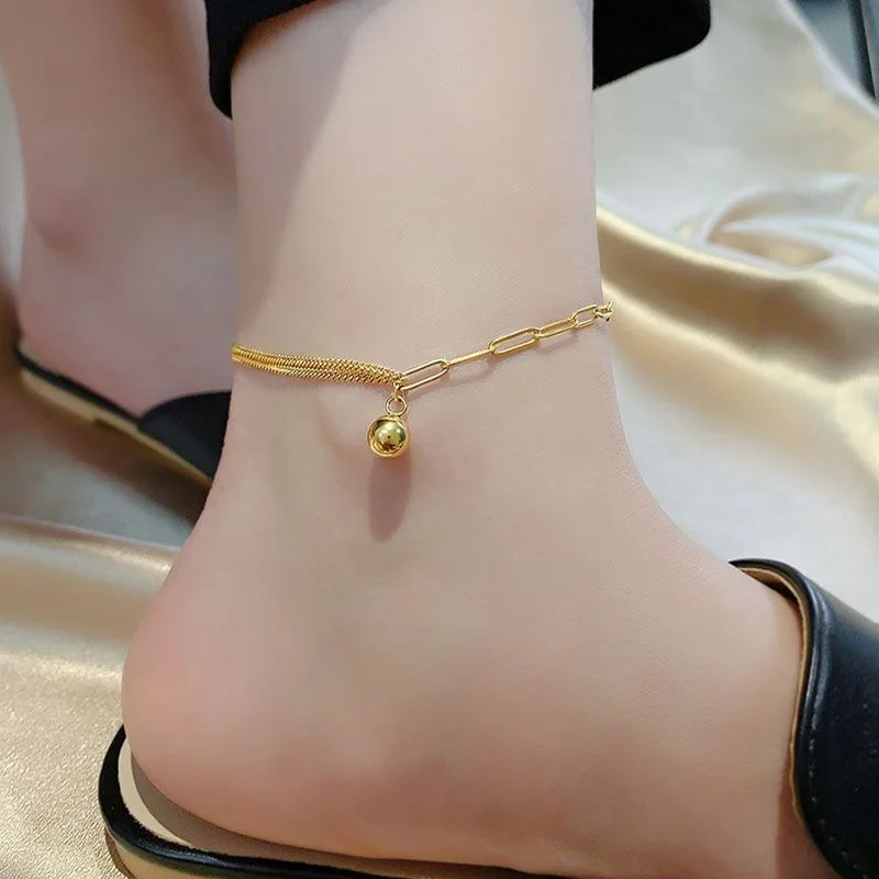 

Small gold ball anklet women's 2023 new trendy responsive 18k gold Internet celebrity foot chain titanium steel does not fade