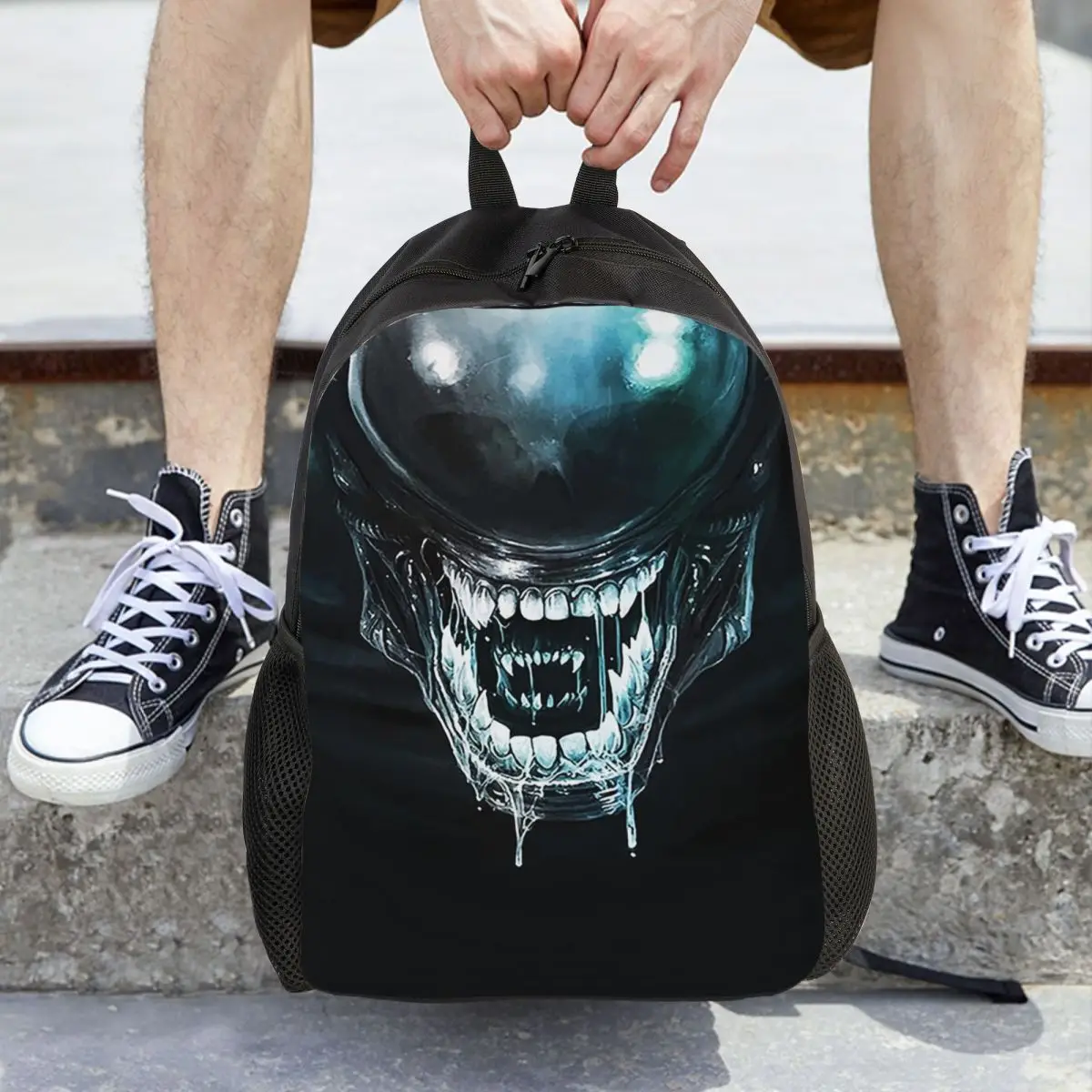 حقيبة ظهر مدرسية للطلاب من Xenomorph Alien حقيبة ظهر للمشي لمسافات طويلة والسفر للرجال والنساء حقيبة كتب عصرية حقائب كتف