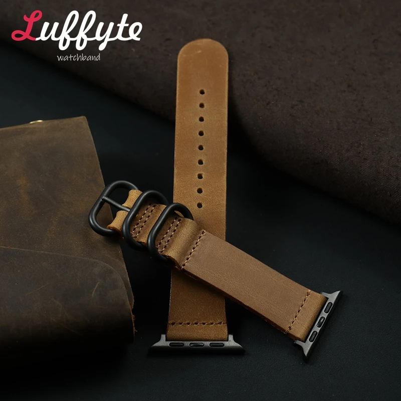 Herrenarmband für Apple Watch 1–11 Ultra SE 3 2 1, Retro Crazy Horse Lederarmband für Iwatch 38/40/41/42/44/45/46/49 mm Band
