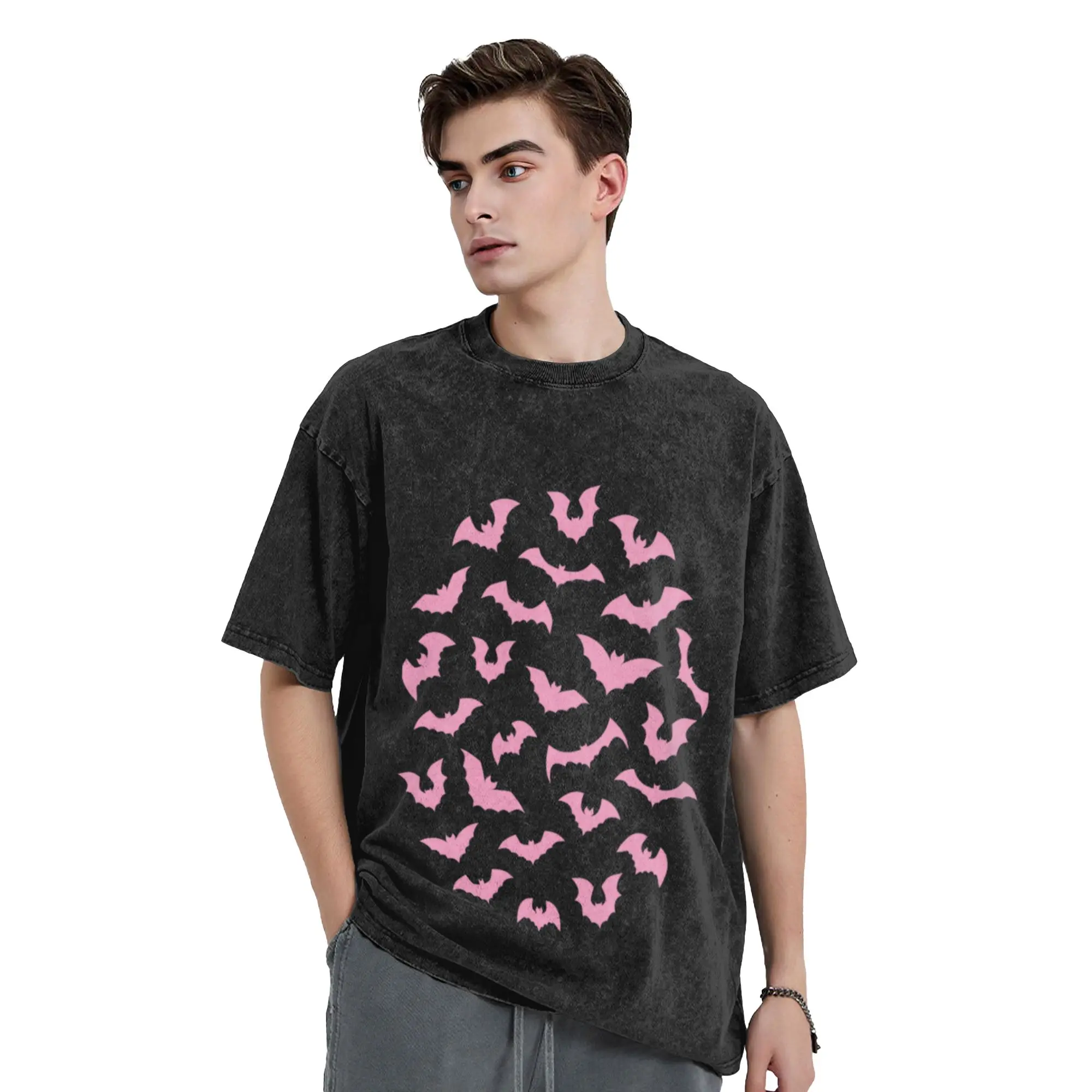 Pastel goth pink black bats Classic Cool A Vintage Oversized Cotton Unisex T-Shirts