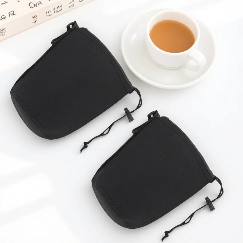 2Pcs Shockproof Neoprene Lens Pouch Adjustable Elastic Drawstring Bag for Dslr Camera Lenses Length Under 15Cm Diameter 10Cm