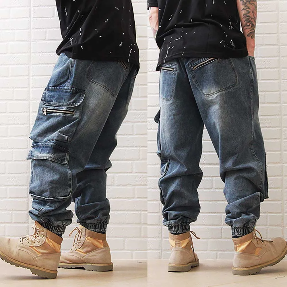 

New Fashion Joggers Denim Men's Casual Cargo Pants Loose Baggy Jeans Trousers Hiphop Harem Streetwear Clothing