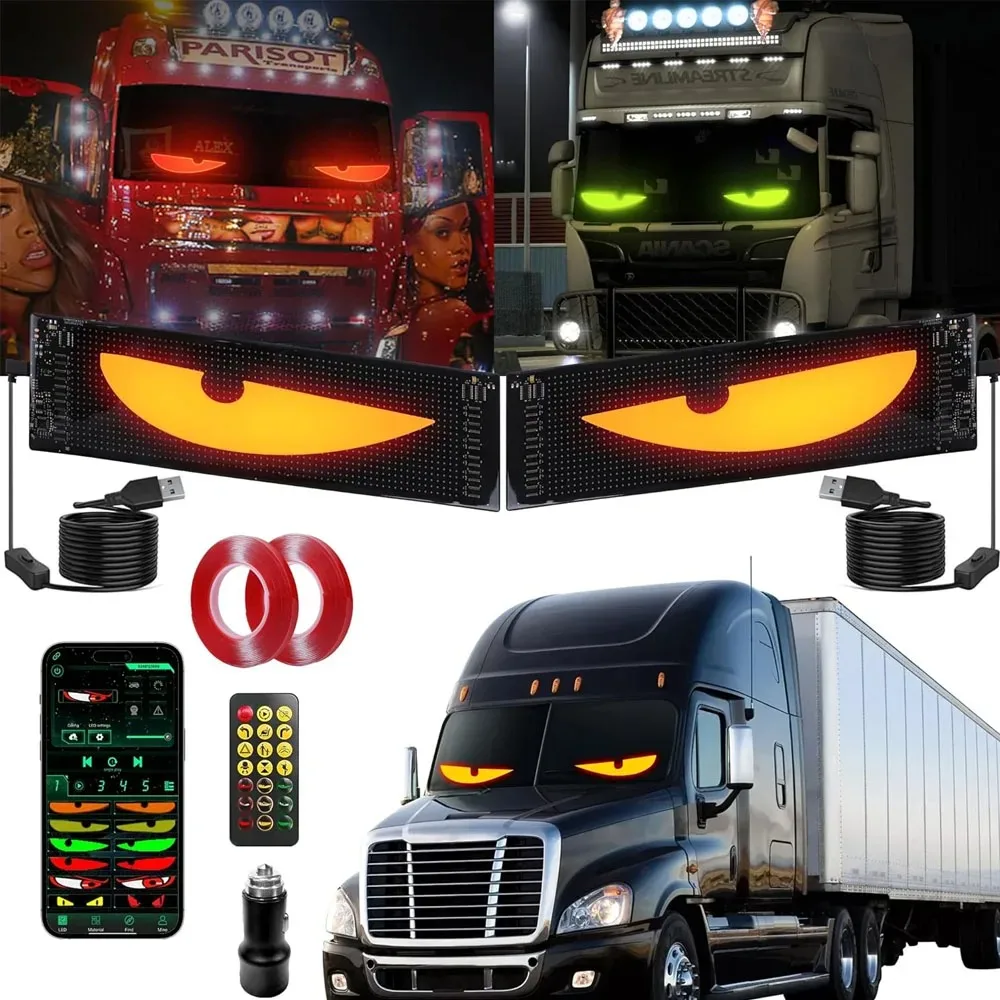 Devil's Eye Light Programmable LED Windshield Display for Car Truck LED Matrix Panel Bluetooth App Remote Control Custom Animate