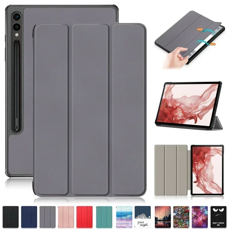 Coque rigide en cuir magnétique à trois volets pour Samsung, étui intelligent pour Galaxy Tab S9 FE S9 Plus, support, 12.4 pouces