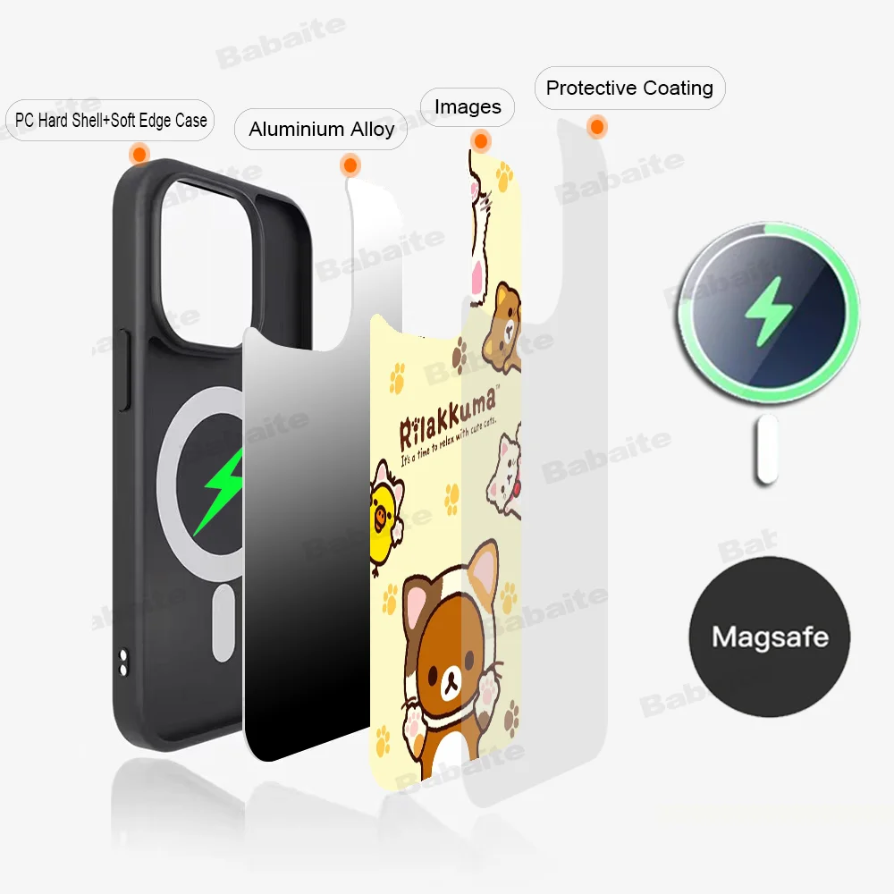 Cute Cartoon R-Rilakkuma Phone Case Magnetic Case For iPhone 16 14 13 12 11 15 Pro Max Plus For Magsafe Wireless Charge Cover