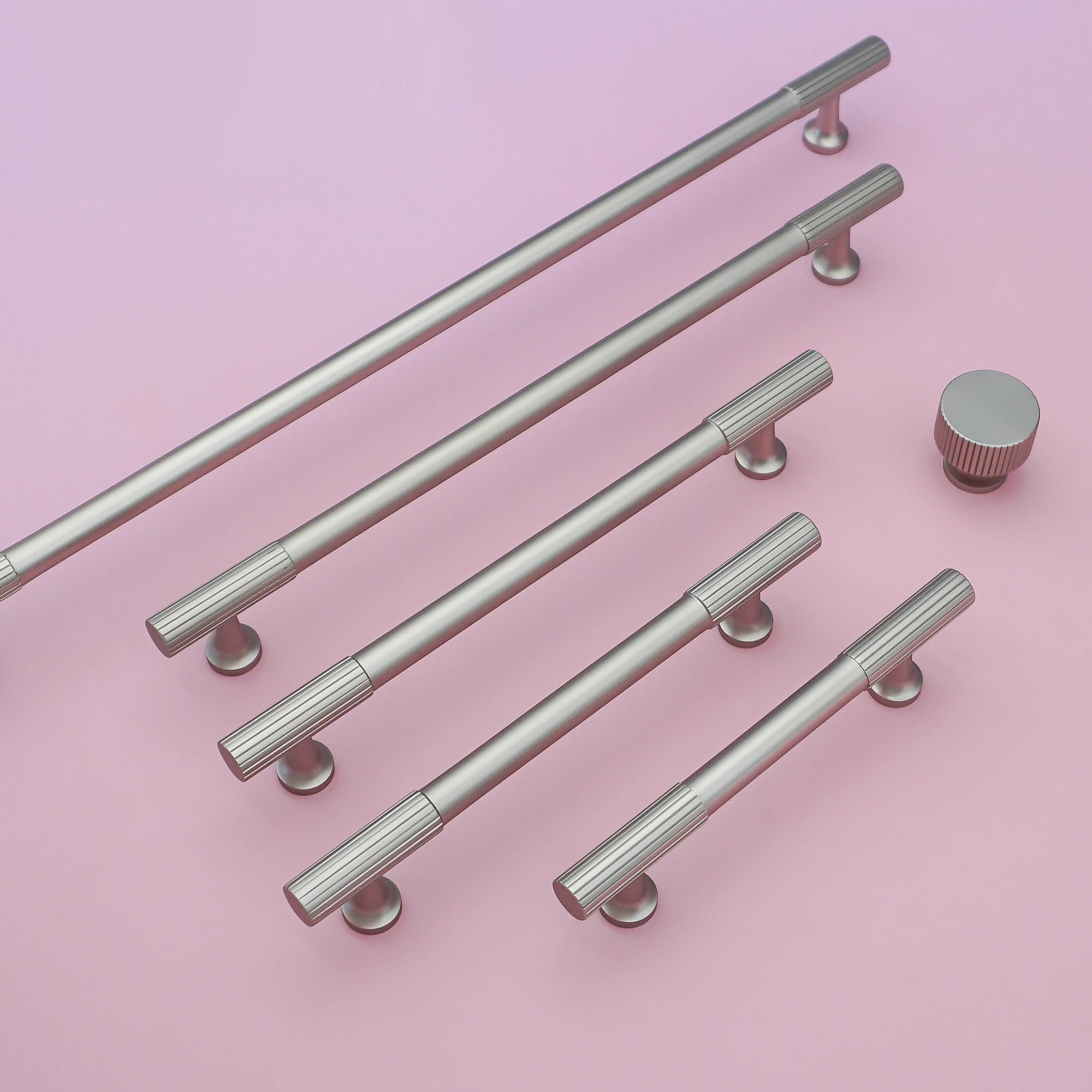Satin Nickel T Bar Drawer Knobs Solid Brass Cabinet Handles Linear Knurled Kitchen Cupboard Door Pulls Modern Wardrobe Handle