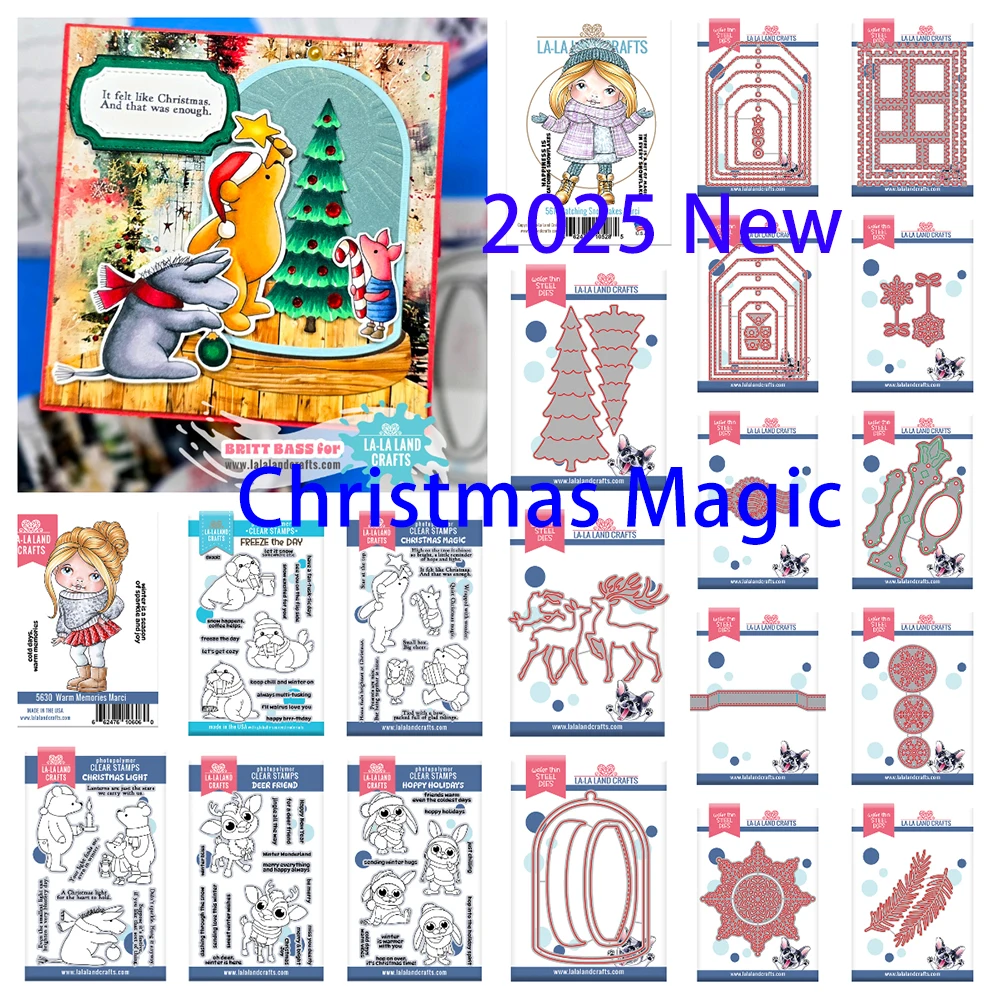 

Scrapbooking 2025 New Christmas Sentiment Banner Cut Dies Stamps Snowflake Trees Deer Stitched Tags Postage Rectangles Mold DIY
