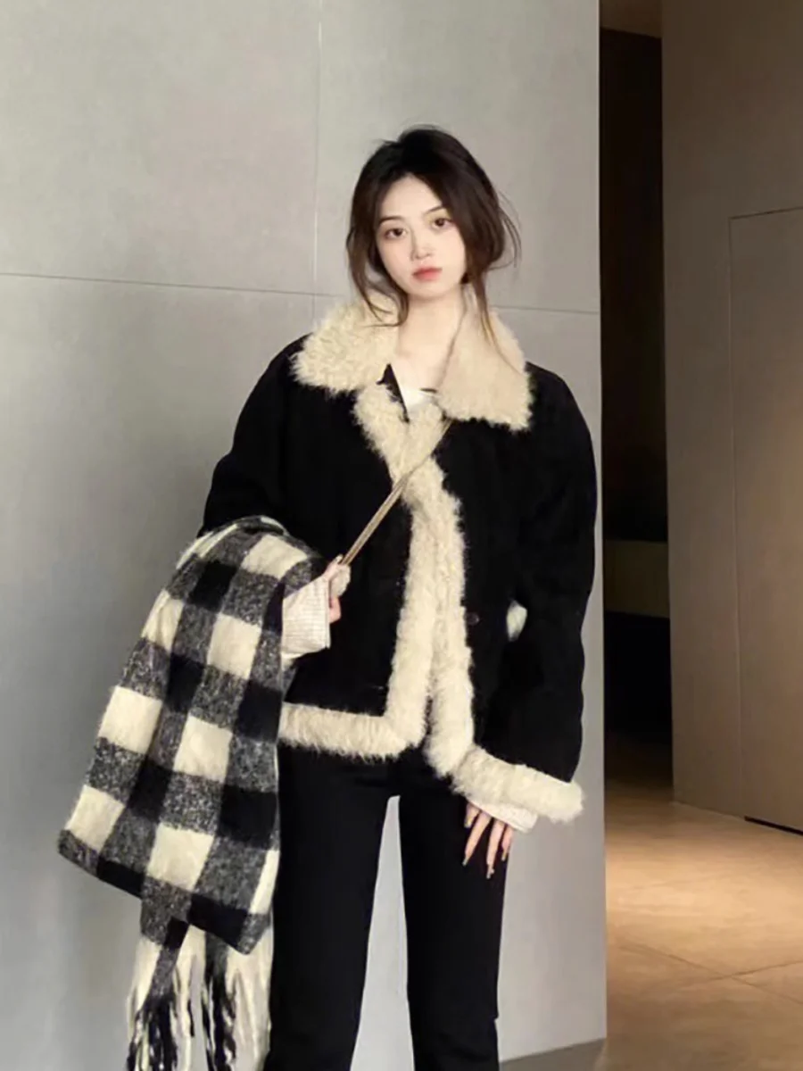 Winter Korean Fashion Lambwool Jacket Warm Women Plus Velvet Coats Casual Plush Thicken Chaquetas Chic Fur Integrated Outerwears