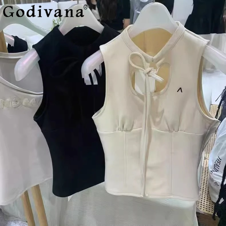 

Новые летние топы без рукавов в японском стиле для женщин, с вышивкой букв, милые повседневные майки, облегающие сексуальные топы Y2K для девушек