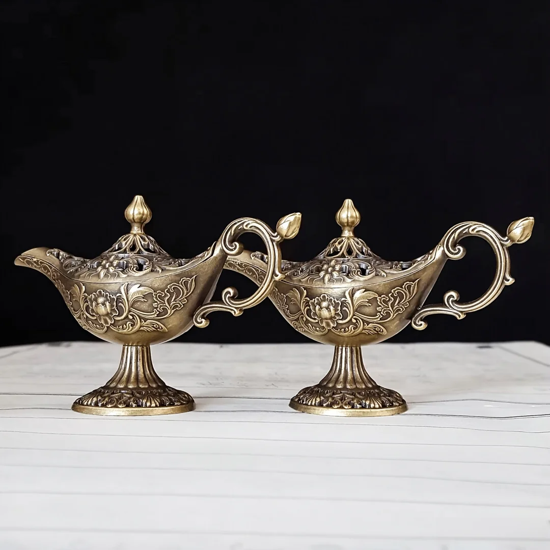 Aladdin-Lampe Räuchergefäß, Handgeschnitztes Kunstwerk, Klassische Wunschlampe, Desktop-Sandelholz-Räuchergefäß, Heimdekoration & Geschenk für Feiertage – Detail 2
