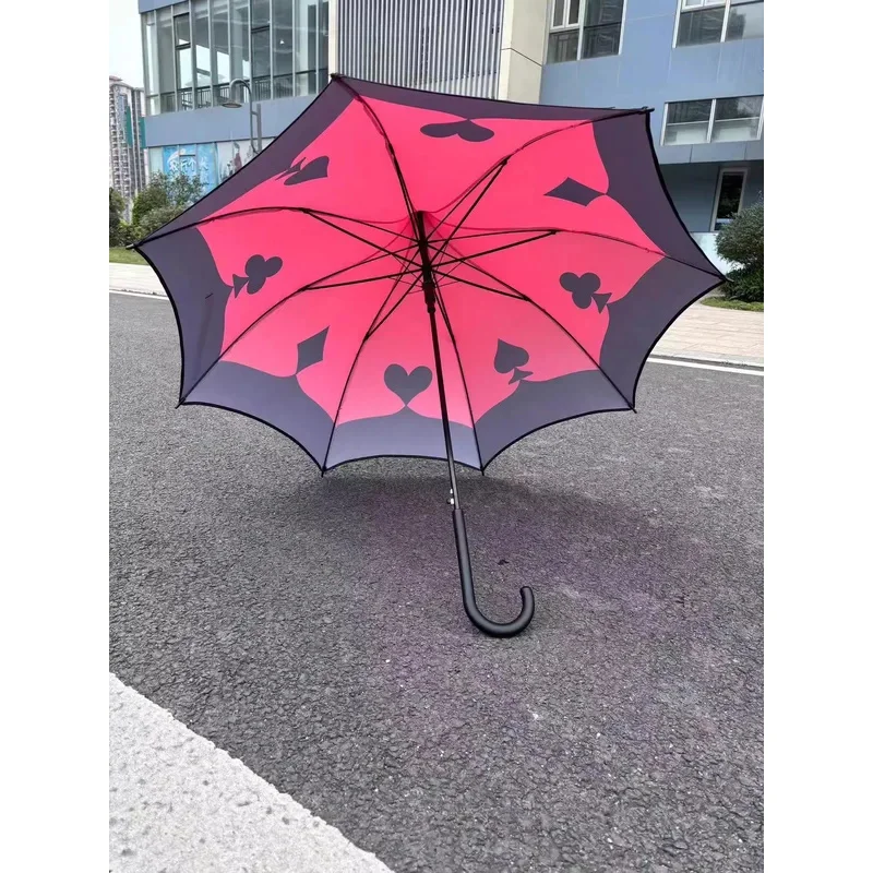 قشر تأثيري حلي قشر مظلة Hazbin تأثيري فندق أحمر أسود القلب مظلة هالوين حزب قشر مقبض طويل مظلة PY ^ 0!