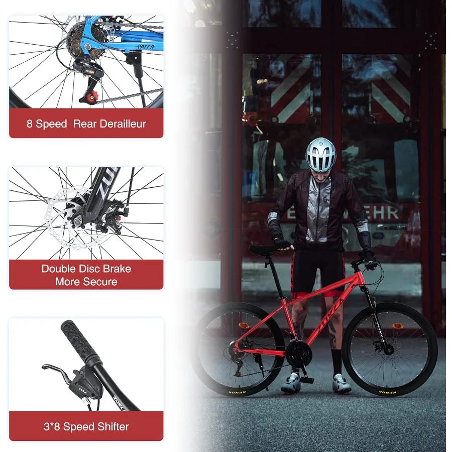 26 بوصة دراجة هوائية جبلية 24 سرعة دراجة هوائية جبلية إطار فولاذي دراجة الكبار مع شوكة تعليق فرامل قرصية مزدوجة للمرأة الرجال مول