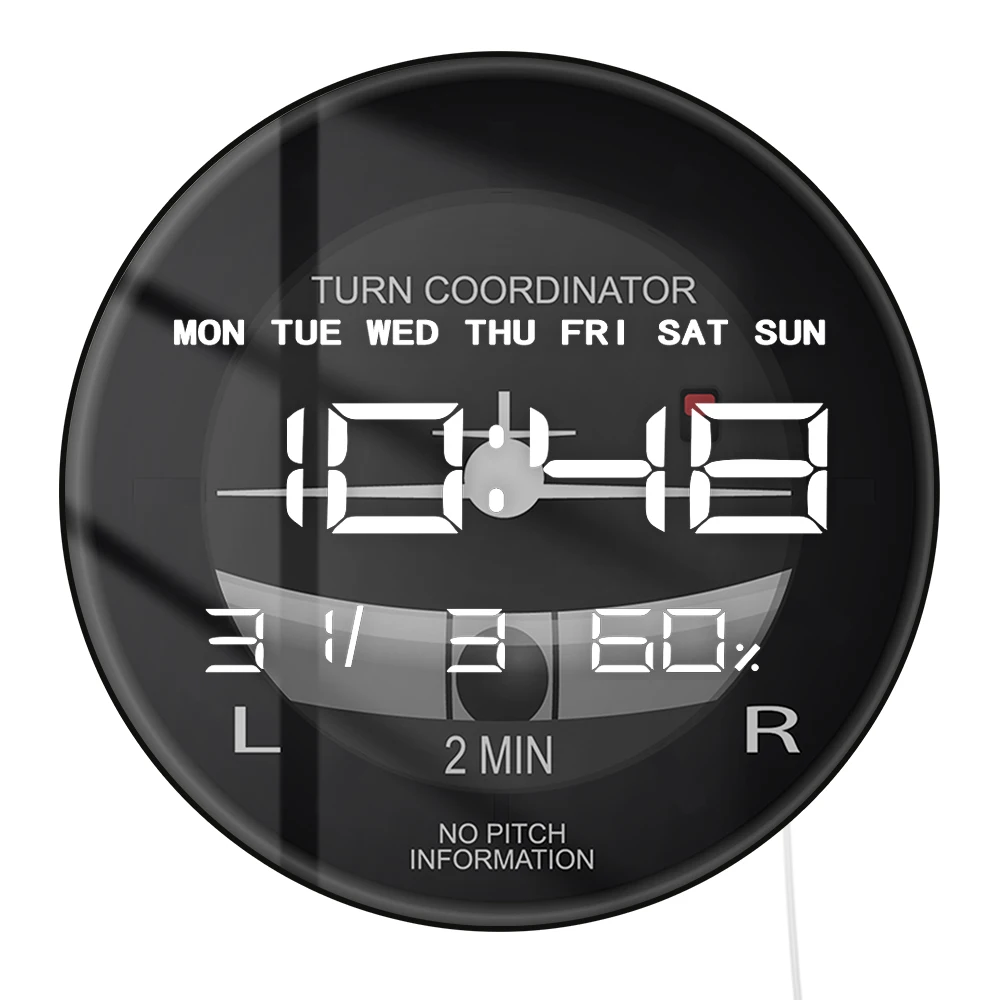 Helicopter Airplane Turn Coordinator LED Digital Wall Clock Flight Instrument Aviation Pilot Electronic Clock Wall & Desk Use