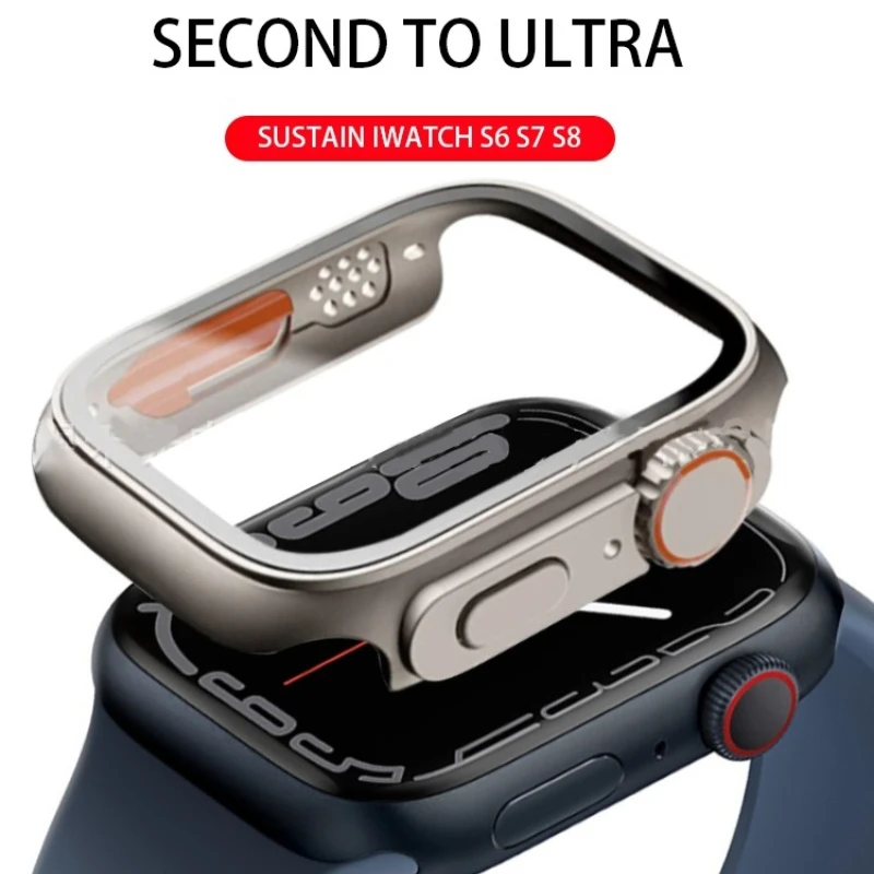 Glass+Case for Apple Watch Band 45mm 41mm 44mm 40mm Screen Protector Bumper Cover for iWatch Series 4 5 6 7 8 9 Change To Ultra