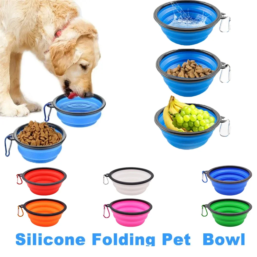 1pc Pink Collapsible Dog 1000ml Folding Silicone Bowl Pet Outdoor Travel Portable Puppy Food Container Feeder With Carabiner