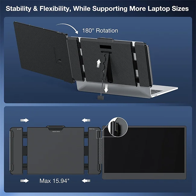 Portable Gaming Monitors 14inch Dual Monitor Adjustable Stand Build-in Speakers Portable External Monitor for Laptops