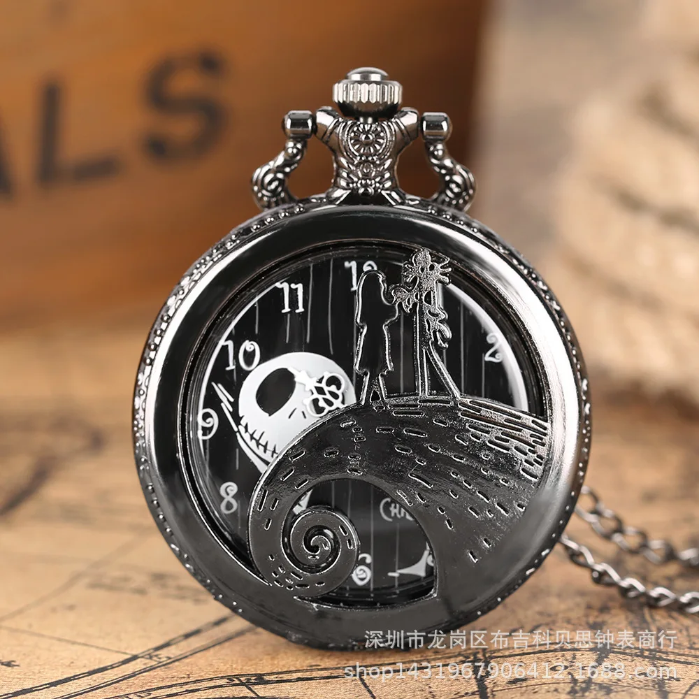 Hot Disney Cartoon The Nightmare Before Christmas Large Vintage Pocket Watch Trendy Men and Women Halloween Gift Individuality