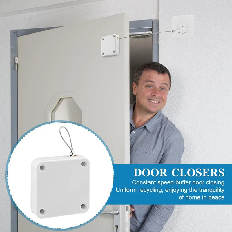 Upgraded Punch-Free Automatic Screen Door Closer, Sliding Screen Auto Door Closer with Steel Drawstring for Bathroom, Bedroom