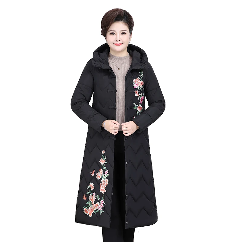 Women's Winter Jacket Hooded Embroidery X- Long Coat Female Casual Thick Woman Parkas High Quality Puffer Jakcet