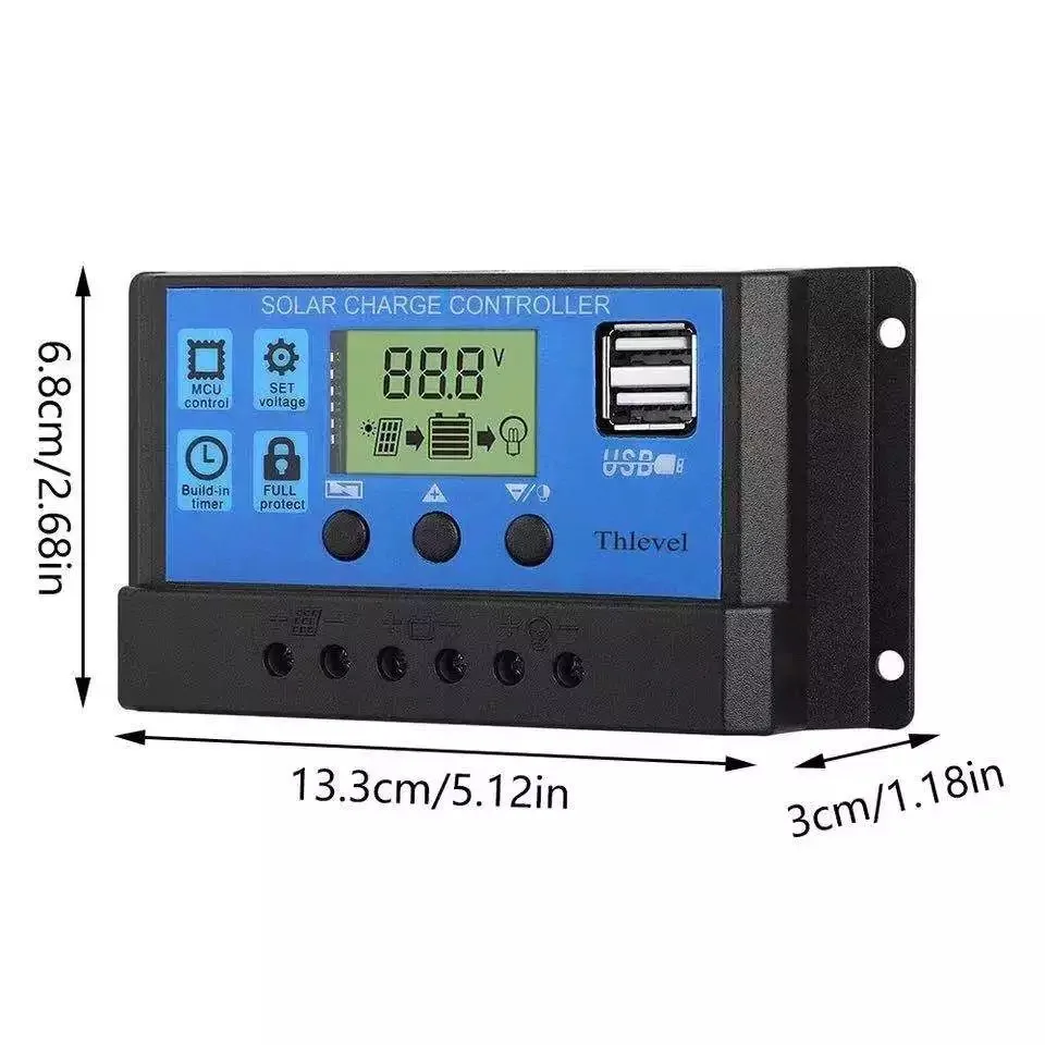 Solar Charge Controller 12V/24V PWM 10A/20A/30A with Adjustable LCD Display Timer Setting