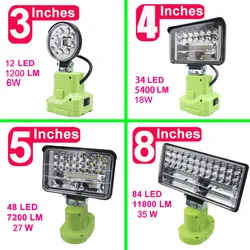 LED 알람 작업 조명 손전등 전기 토치 스포트라이트 자동차 램프, RYOBI 14.4V 18V 리튬 니켈 원 + 배터리 P108 P104