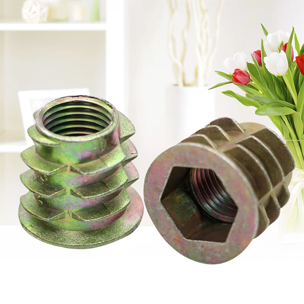 

40 pcs Flanged Hex Socket Insert Nuts Zinc Alloy Self-Tapping Threaded Inserts For Wood Furniture Pine Plywood Mdf Fiberboard