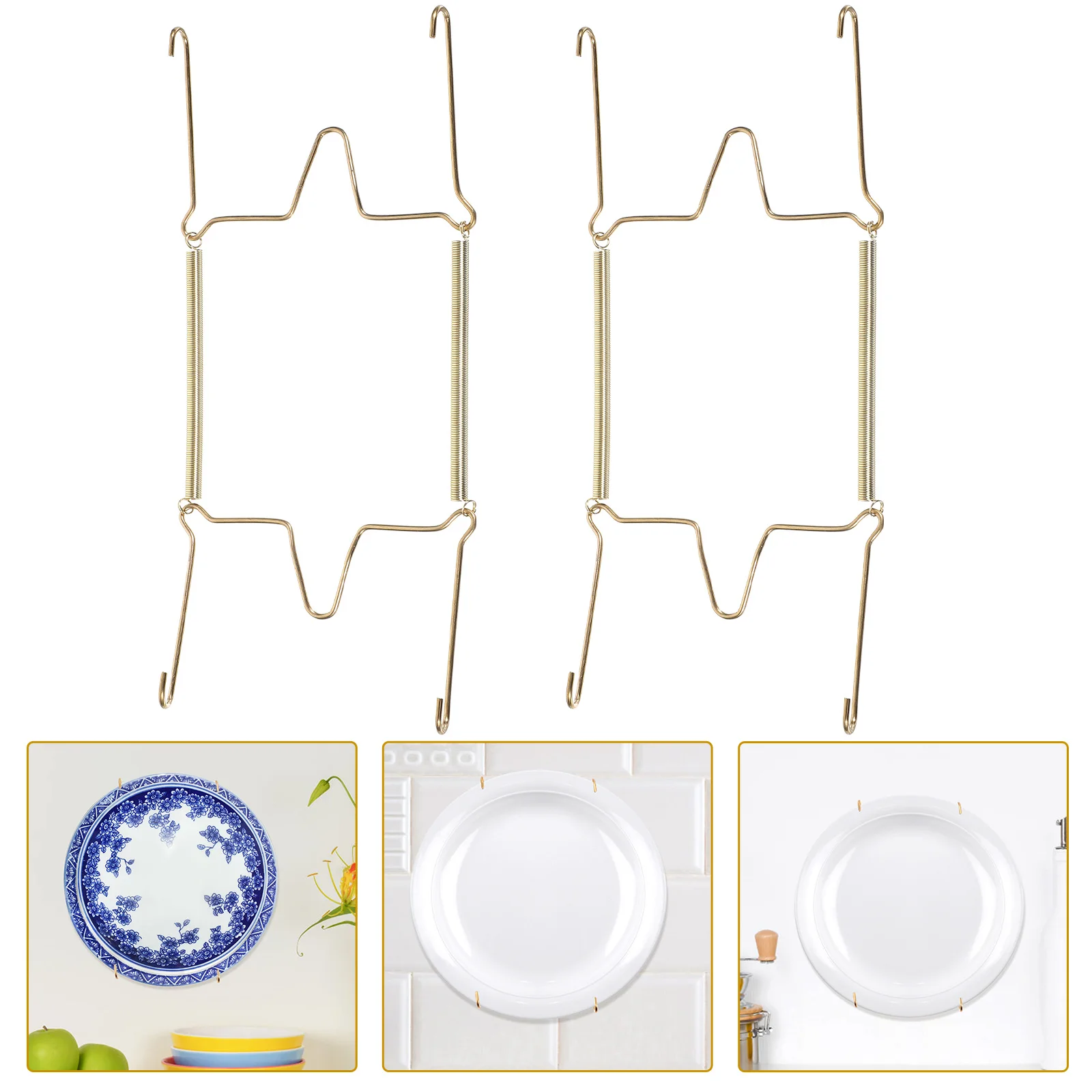 

2 Pcs Hooks U-shaped Spring Hanger Metal Wall Plate Holders for Display Kitchen