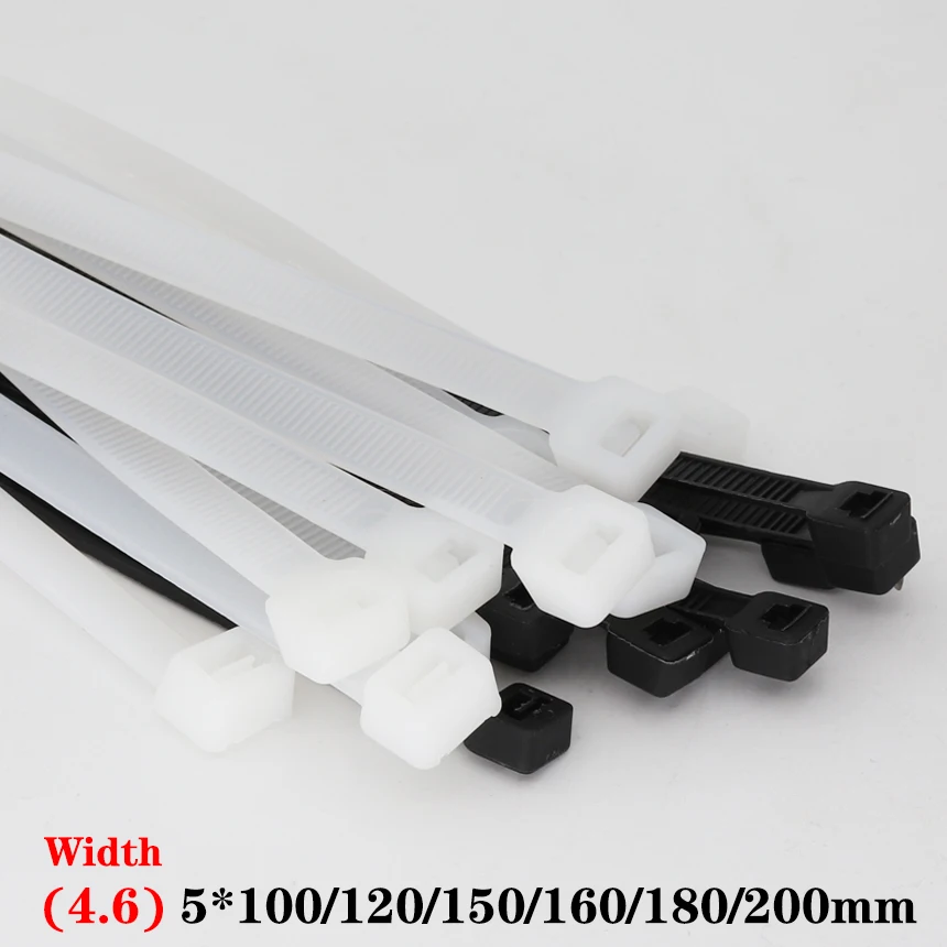 

5*100/120/150/160/180/200mm 4.6mm Width White Black Cable Self-Lock Nylon Plastic Strap Wrap Ziptie Bundle Zip Ties Cable Tie