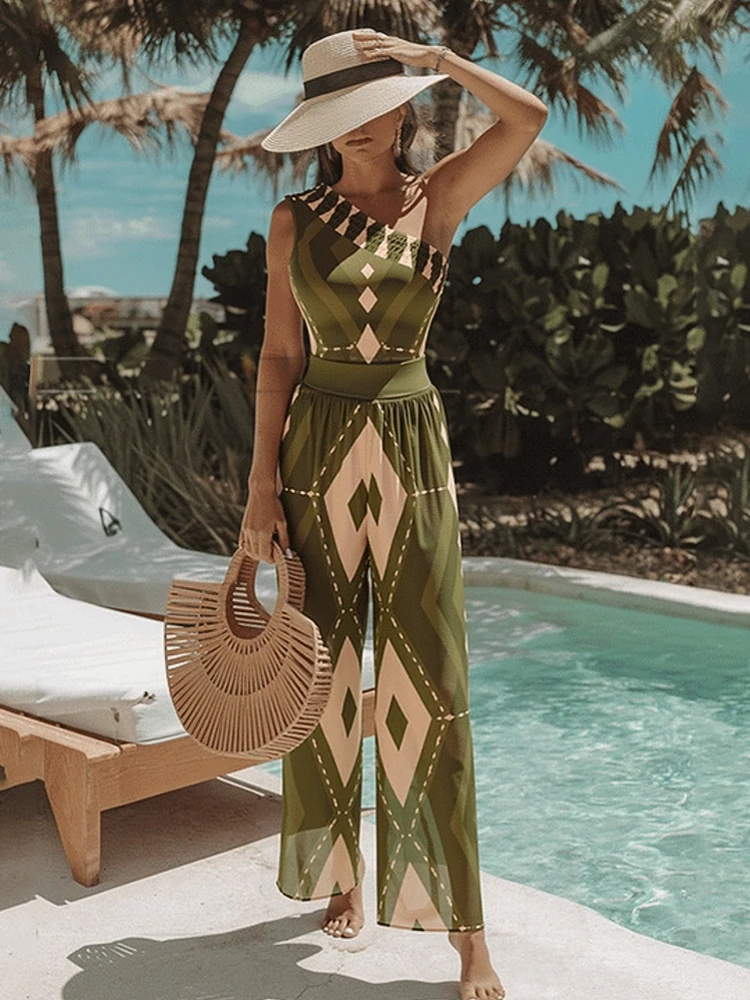 

Новый летний женский купальник-боди с юбкой, пляжный комплект с рюшами и принтом, пляжная одежда для отпуска, накидка-бикини