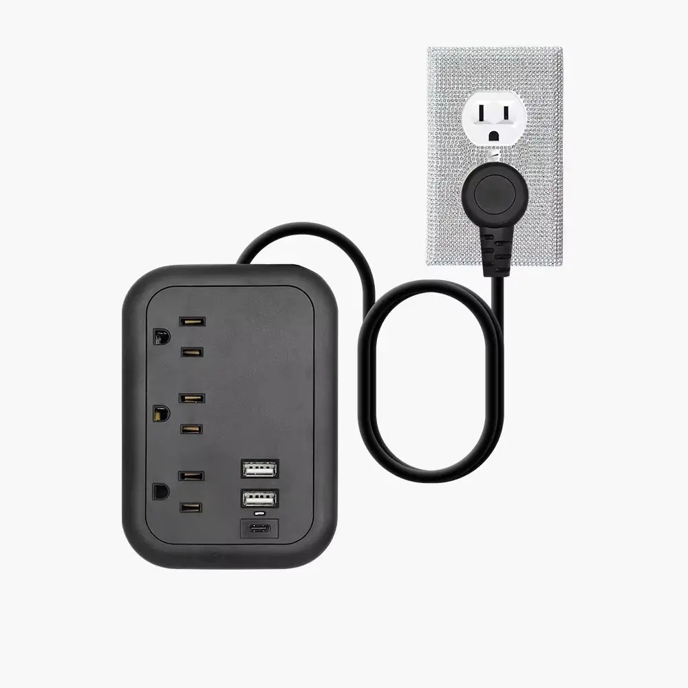 

Адаптер для путешествий с портом Type-C, 2 USB-портами, удлинителем 3 фута, 3 розетками переменного тока, сетевой фильтр для США
