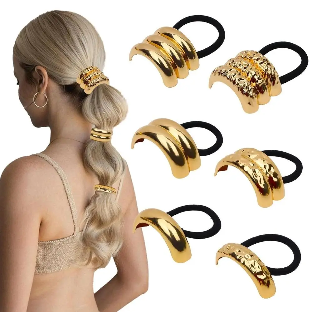 

Holder Irregular Shape Metal Hair Cuff Silver Metal Golden Color Elastic Hair Band Elastic Geometric Charms Hair Rope Women