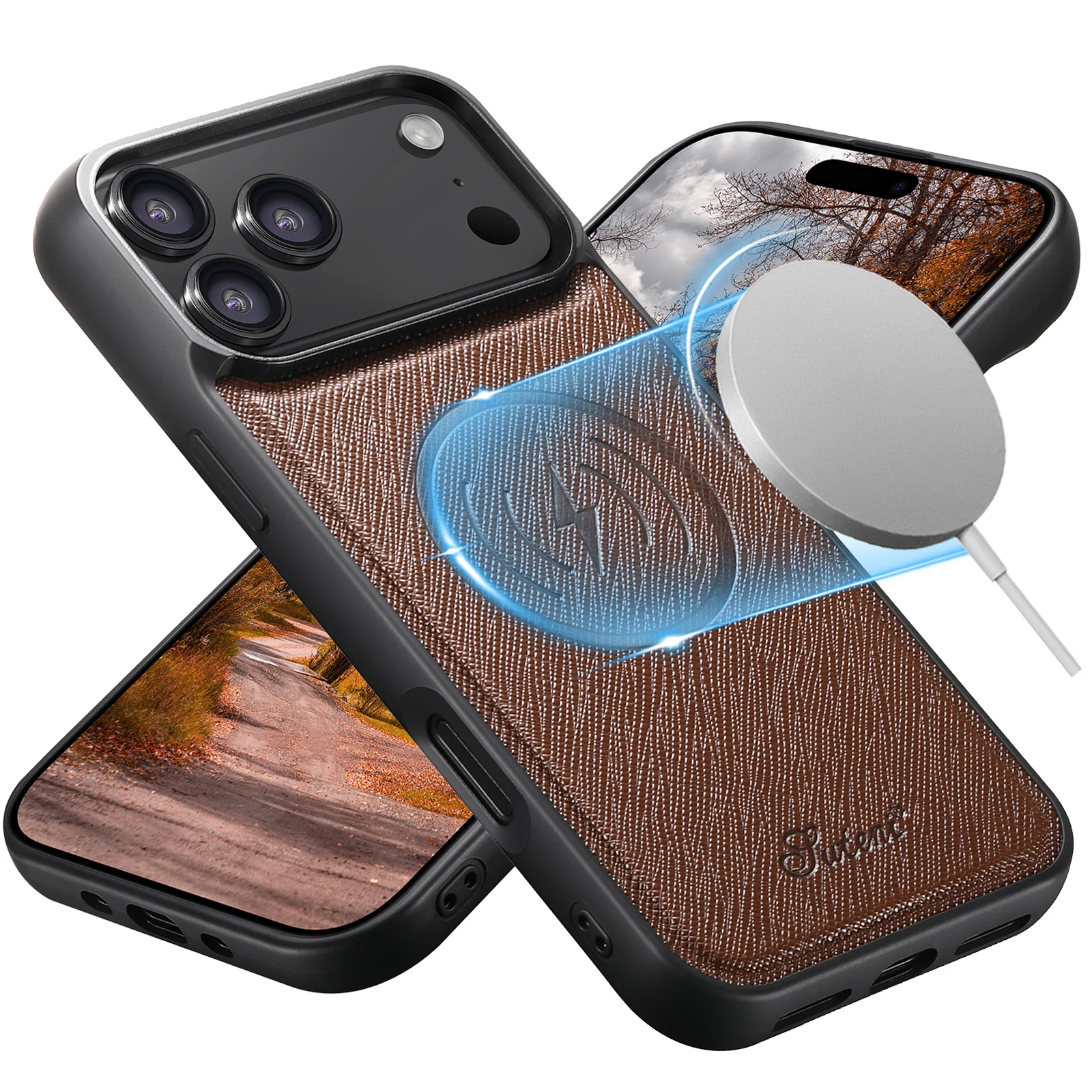 EUCAGR für IPhone 17 Pro Max 16 Plus 15 14 13 12 Magnet Drahtloses Laden Magsafe Handyhülle Luxus Kohlefaser Kunstleder