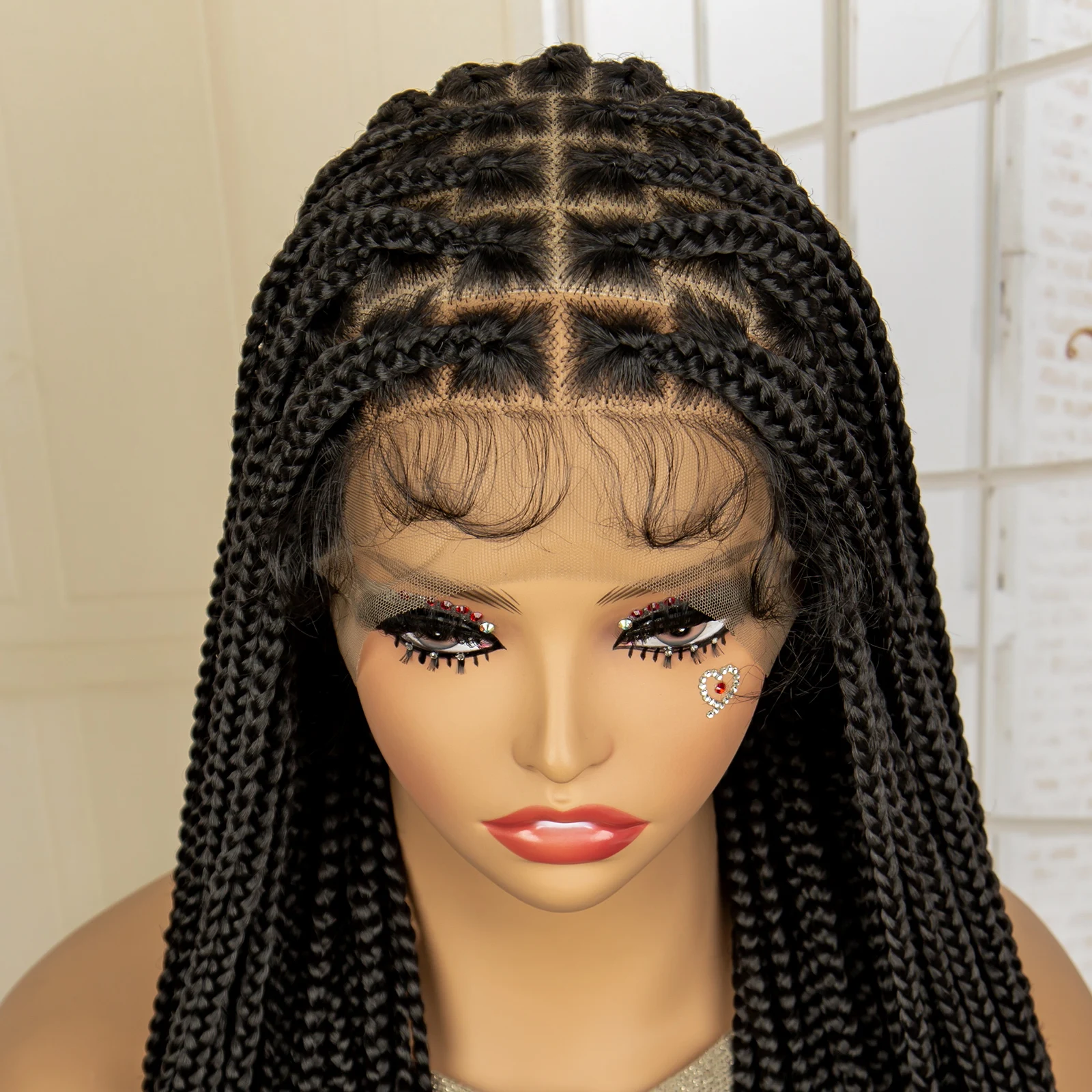 Synthetic Full Lace Knotless Box Braided Wigs for Black Women 36 Inches Lace Frontal Twist Braiding Wig with Baby Hair