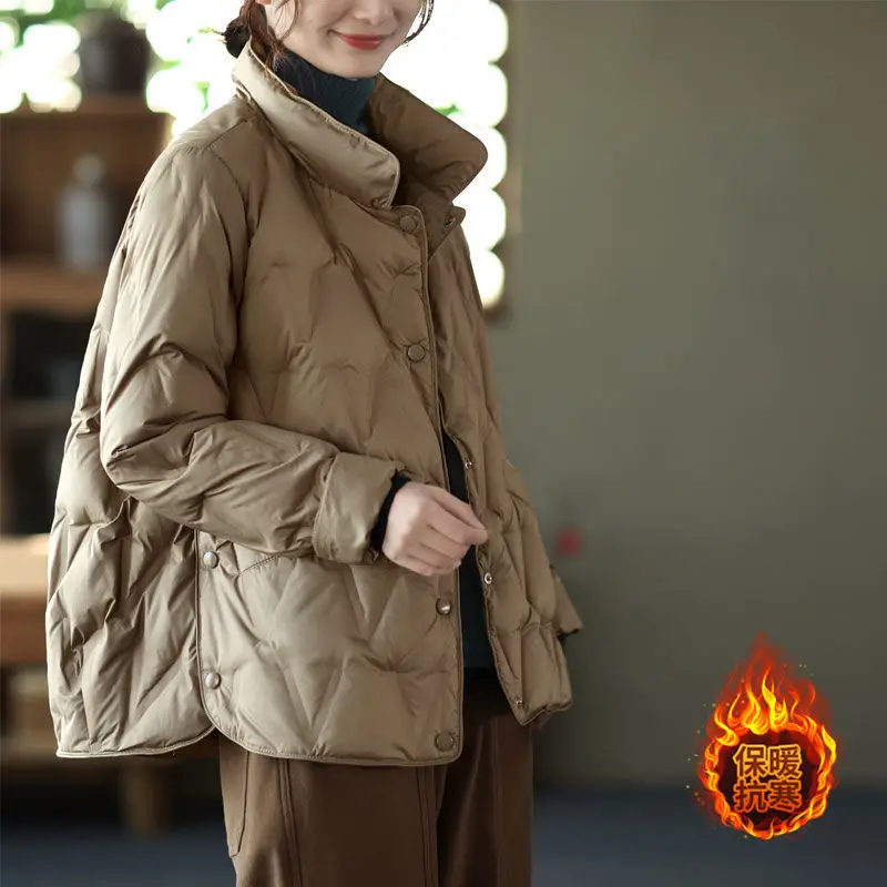 

2023 Autumn Winter Women Single-Breasted Warm Short Puffer Coat Female 90% White Duck Down Jacket Parka Snow Outwears