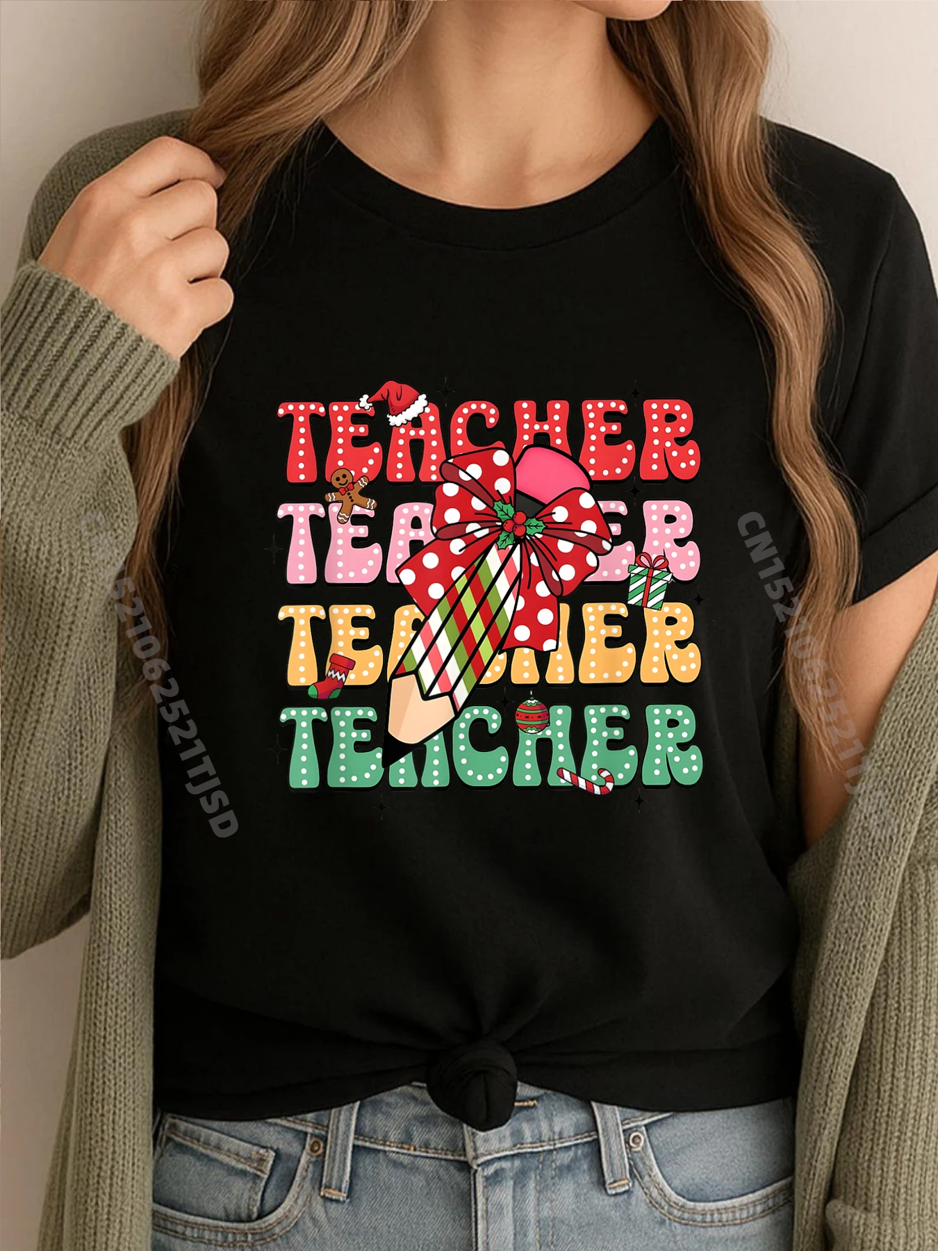 

Cute Teacher Pencil Christmas Coquette Bow Shirts Woman Graphic New In Tops And T-Shirts Tshirts Washed Valentines Day