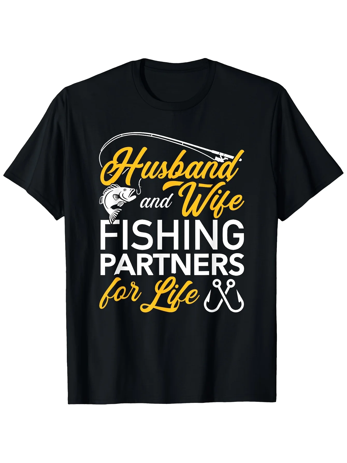 Husband and Wife Fishing Partners for Life T-Shirt , Hallatoween and Christmas Gifts, Fathers Day Gifts from Kids, Anniversary Presents, Themed Clothing, Printed Design, Soft