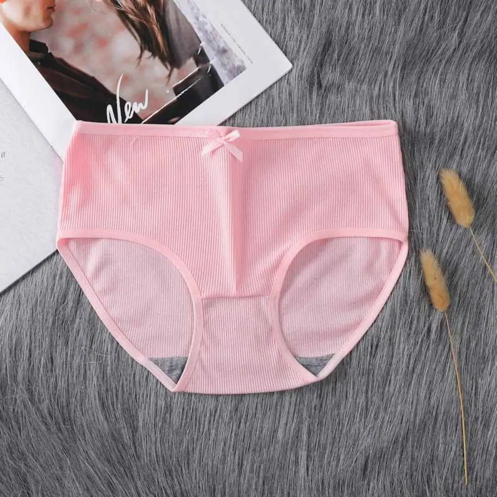 

8Pcs Breathable Bowknot Simple Underpants Cotton Crotch Panties Seamless Briefs Mid Waist Solid Color Underwear for Women Girl