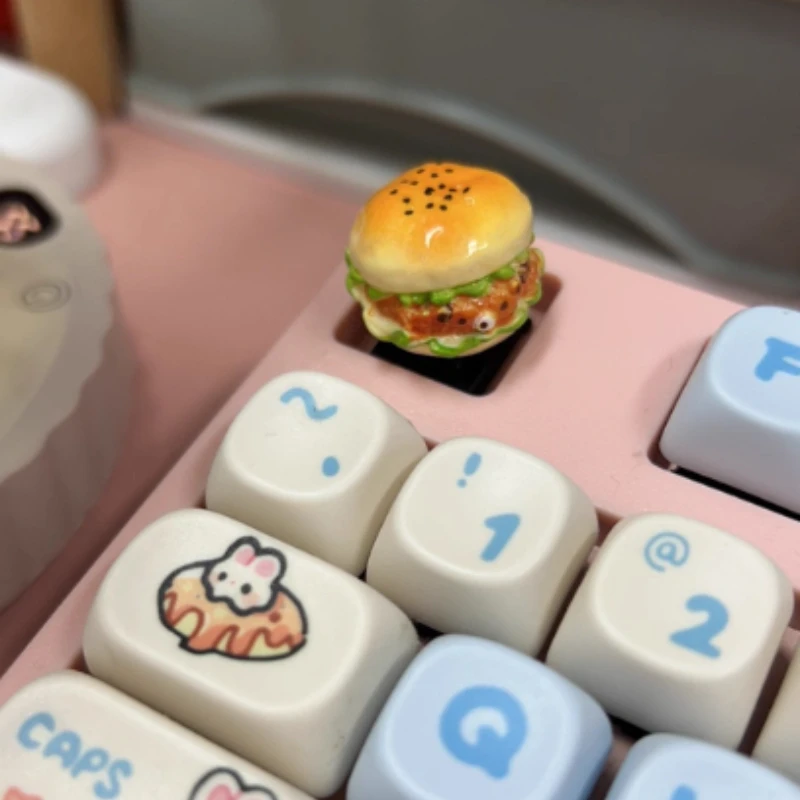 Hi75 Rotary Knob Cap 3D Peripherals Hamburger-themed Keycaps Personalized Resin Handmade Cute Keycaps for Mechanical Keyboard