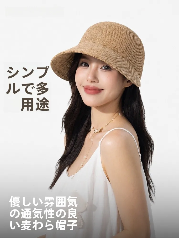 女性のわら編み野球帽夏の屋外日焼け防止ワイドつば帽子顔痩せ通気性フィッシャーマンキャップ