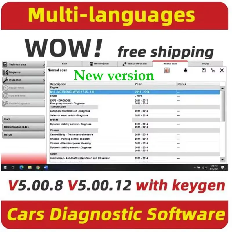 

Latest 2024 W-ur-th WOW V5.00.12 WOW 5.00.8 R2 Car Software Multi-languages with Keygen For Tcs Multi-diag Cars Diagnostic Tool