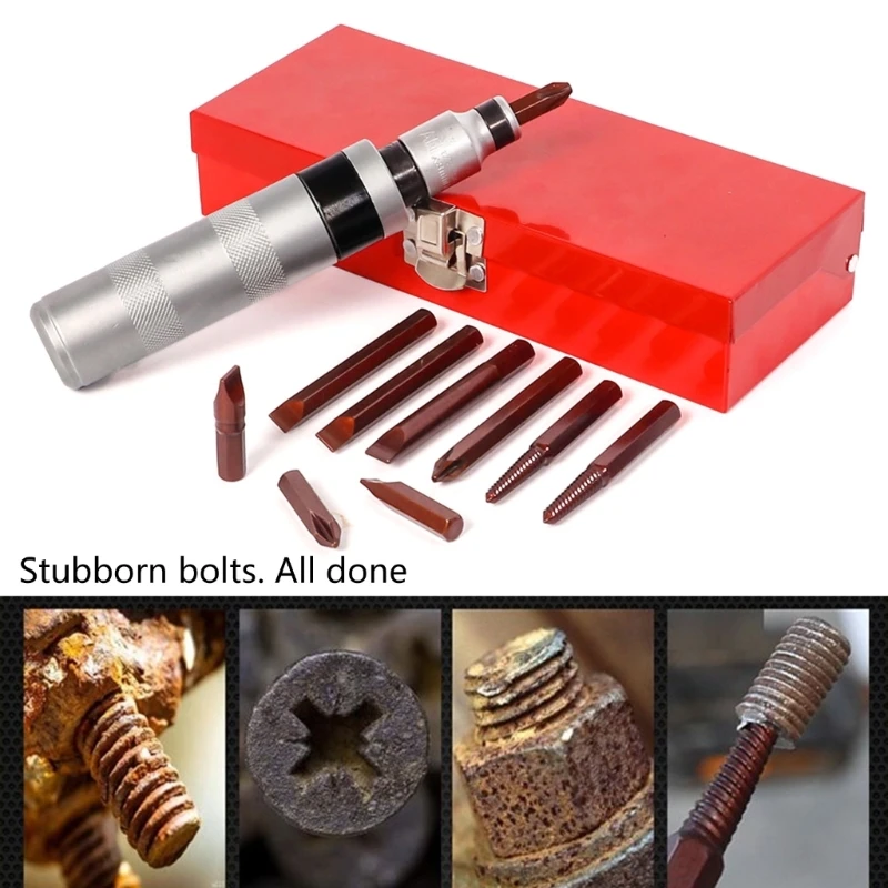 Professional Screw Extractors Kit for Stubborn Screws and Bolts, Industrial Impacts Driver with Spring Mechanism