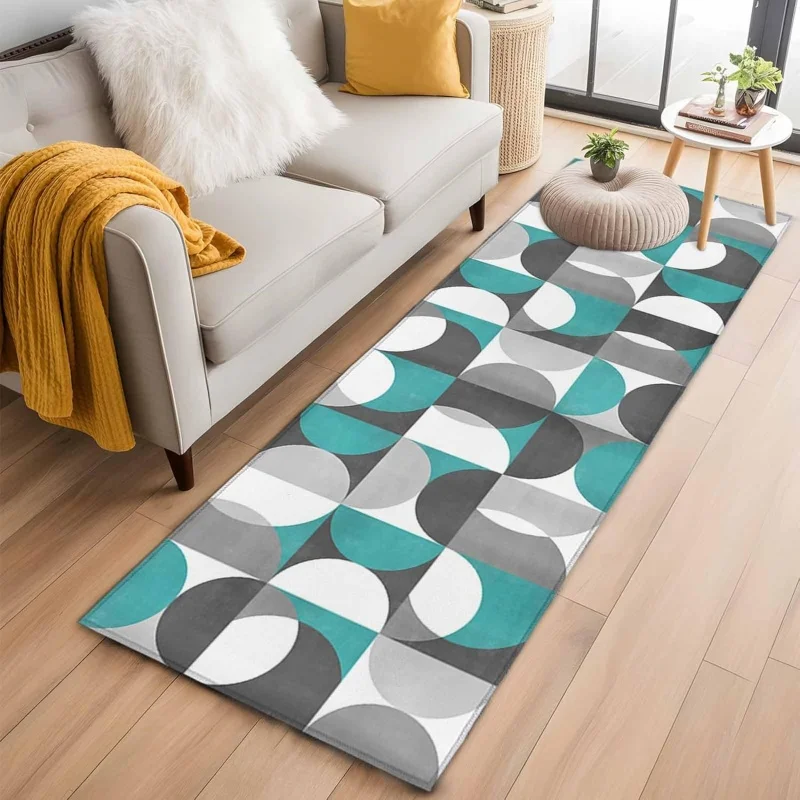 Mid Century Colorful Half Circle Runner Rug Retro Geometric Print Non Slip Floor Mat Modern Kitchen Bedroom Decor Carpet
