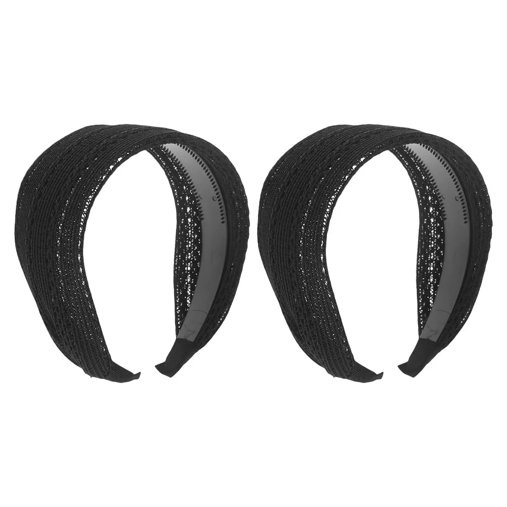 

2pcs Anti-slip Breathable Headbands Black Hair Accessories Wide Headband Nonslip Mesh Forehead Coverage Ladies Fashion